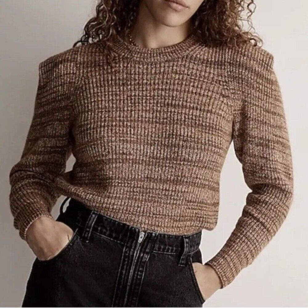 Madewell M Crew Sweater Brown Spacedye Cotton Wool Alpaca Structured $110 NWT